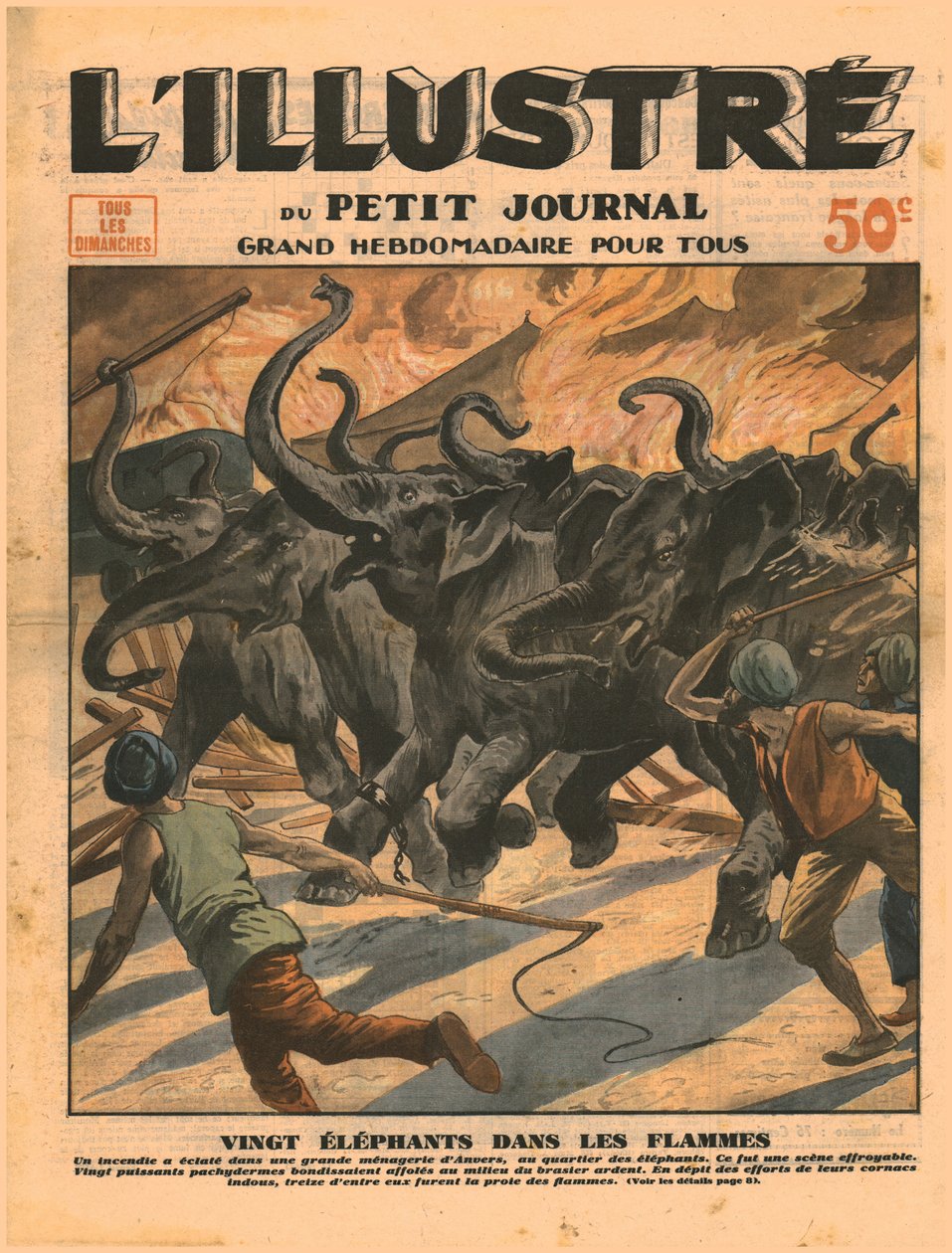1932年，二十只大象熊熊燃烧。 作者 不明