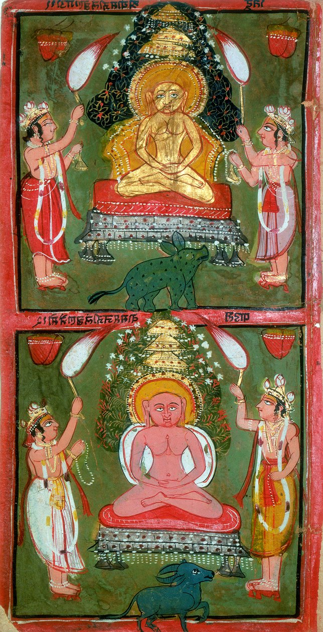 印度本迪地区的两名Ja那教提尔森卡拉斯（Jain Tirthankaras）或吉娜（Jina）福特制造商及其奉献者，约1720年 作者 不明