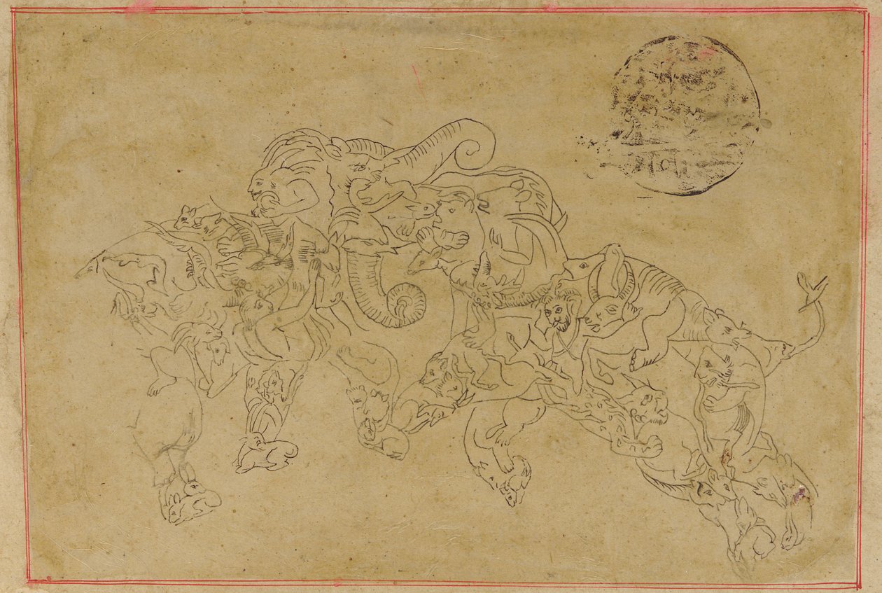 两头复合大象，战斗，18世纪。 作者 不明