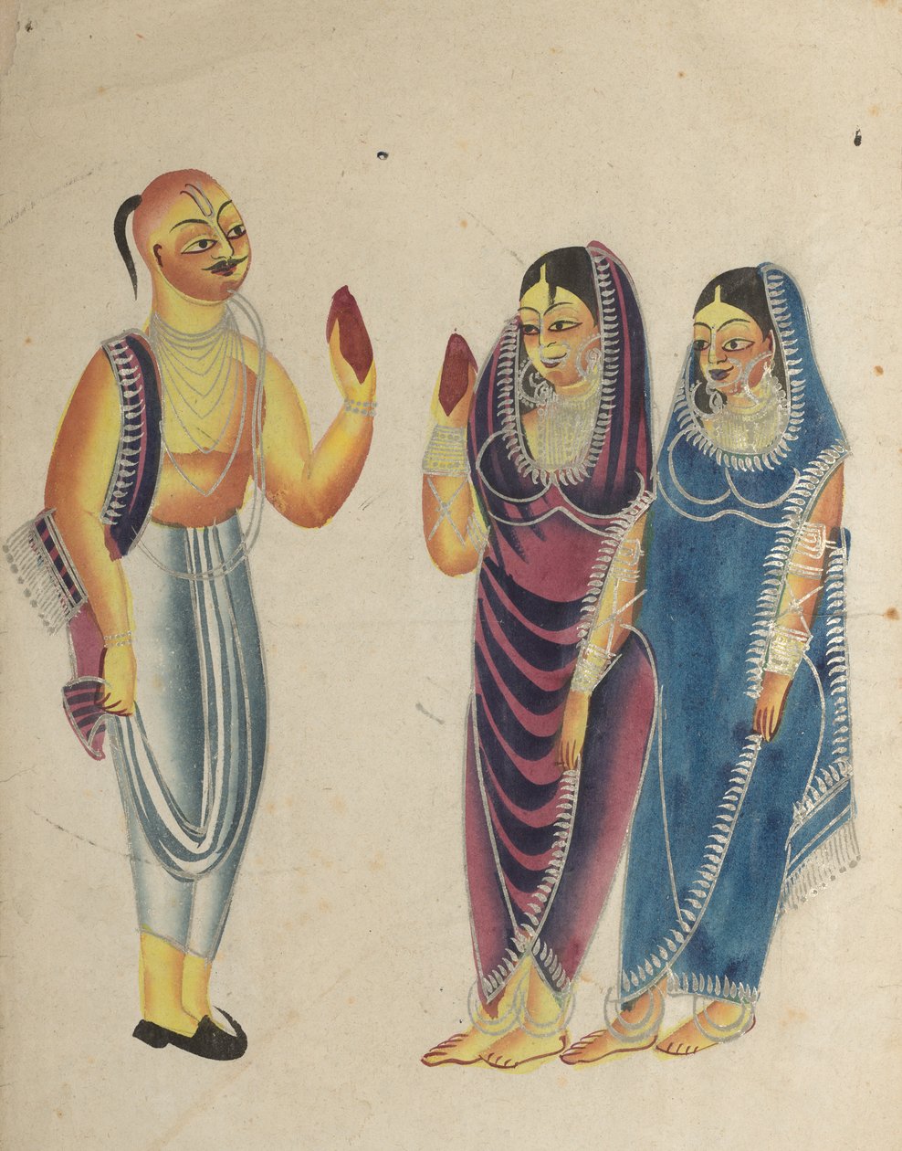 Vaishnava奉献者与两个女人，1800年代。 作者 不明