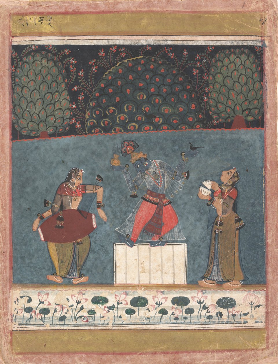 瓦森特·拉吉尼（Vasant Ragini）：来自拉加马拉（Ragamala）系列《音乐模式的花环》（Garland of Musical Modes）的作品集， 1630-40。 作者 不明
