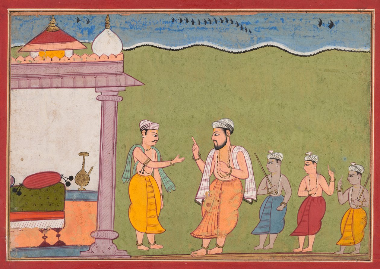 Vasudeva的Bhagavata Purana与南达会面，1610年。 作者 不明