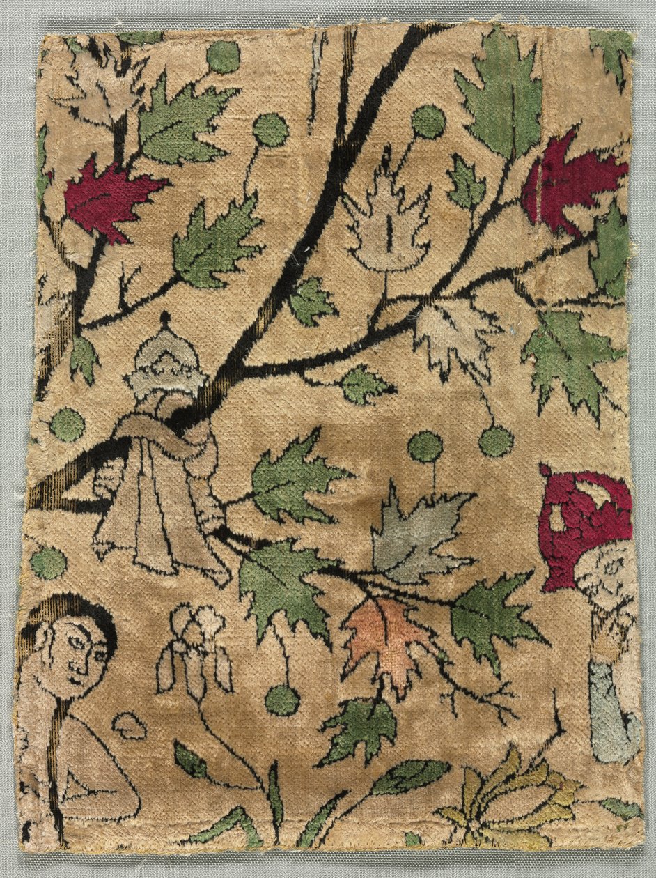 天鹅绒碎片，胡斯劳看到希林洗澡，1550-99。 作者 不明
