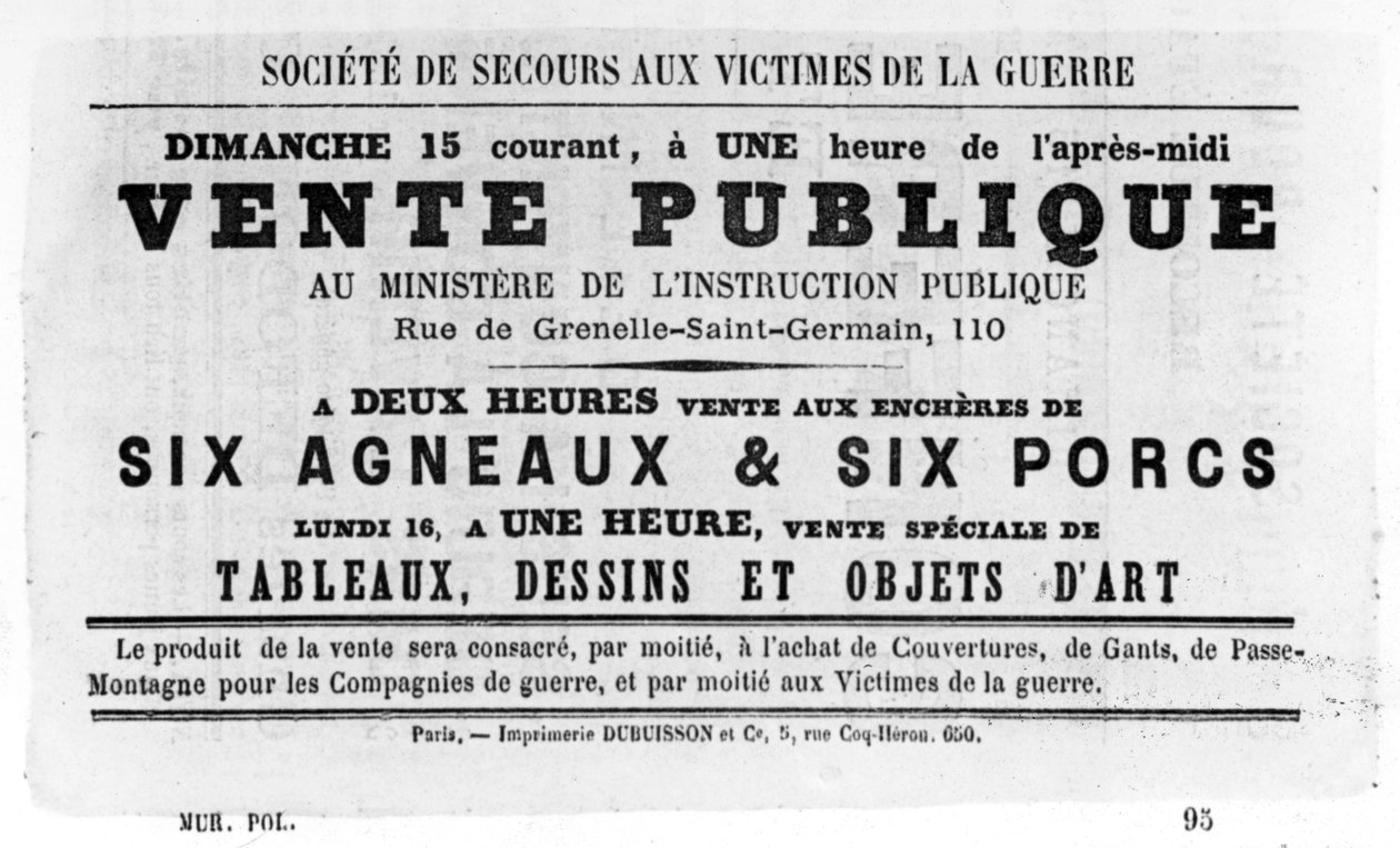 Vente Publique，摘自1871年5月巴黎公社的法国政治海报 作者 不明