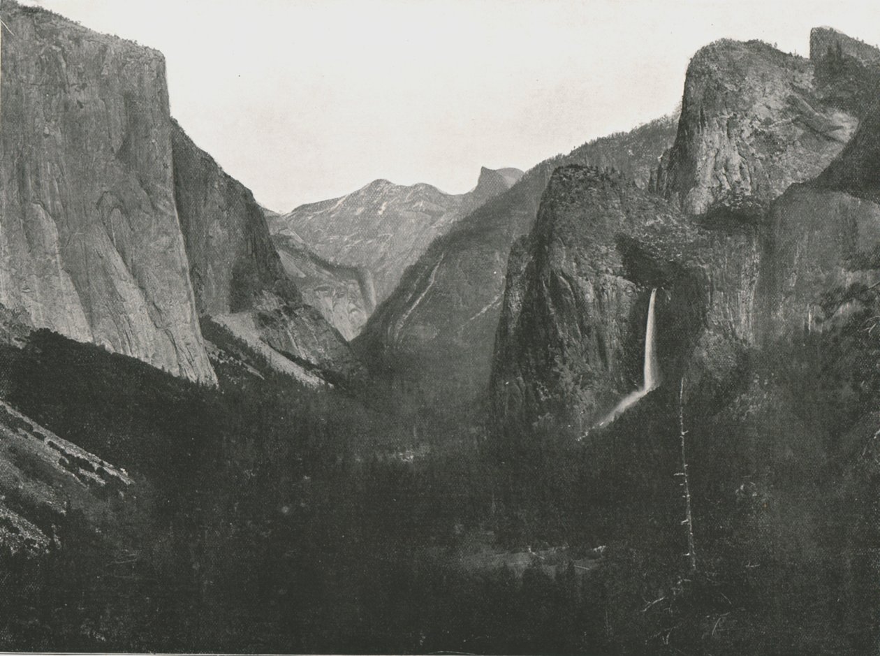 1895年，美国优胜美地山谷，从艺术家站观看。 作者 不明