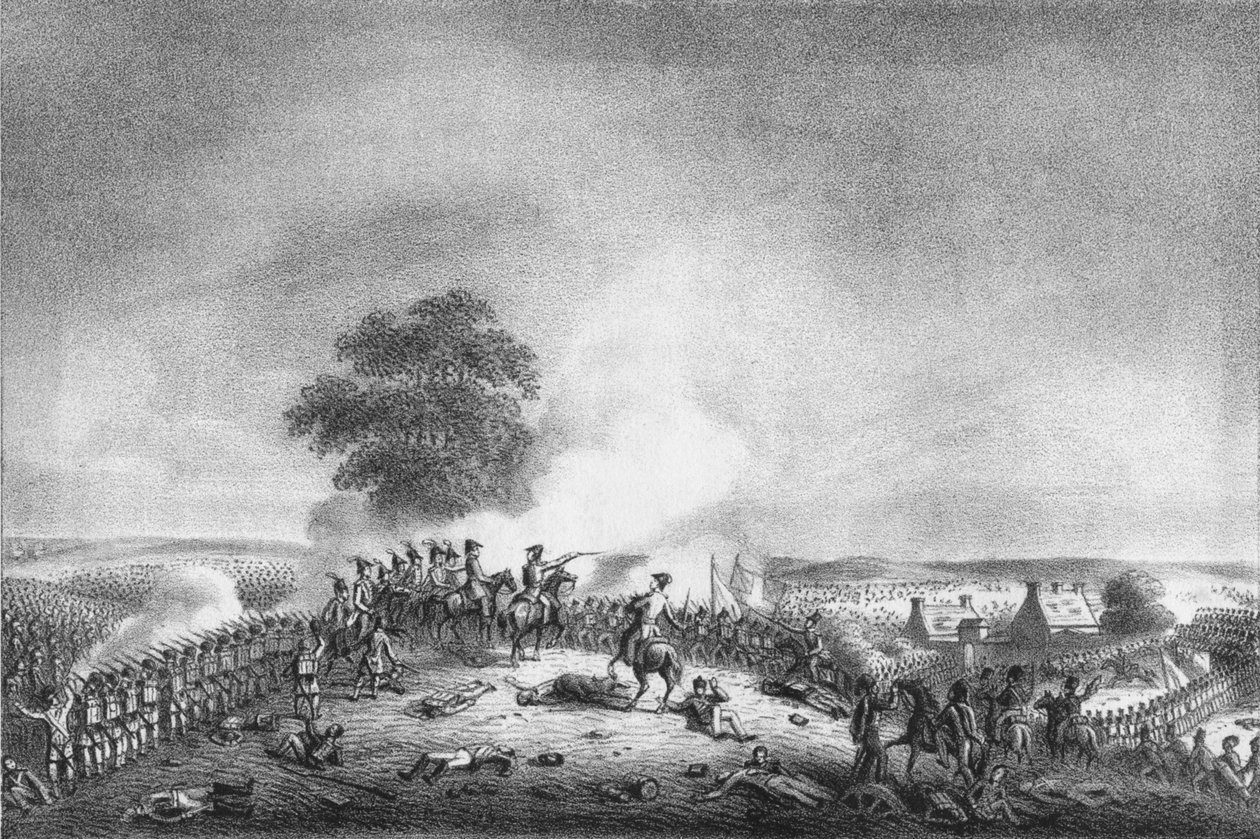 从滑铁卢战役的圣让山查看... 1815，c1816。 作者 不明