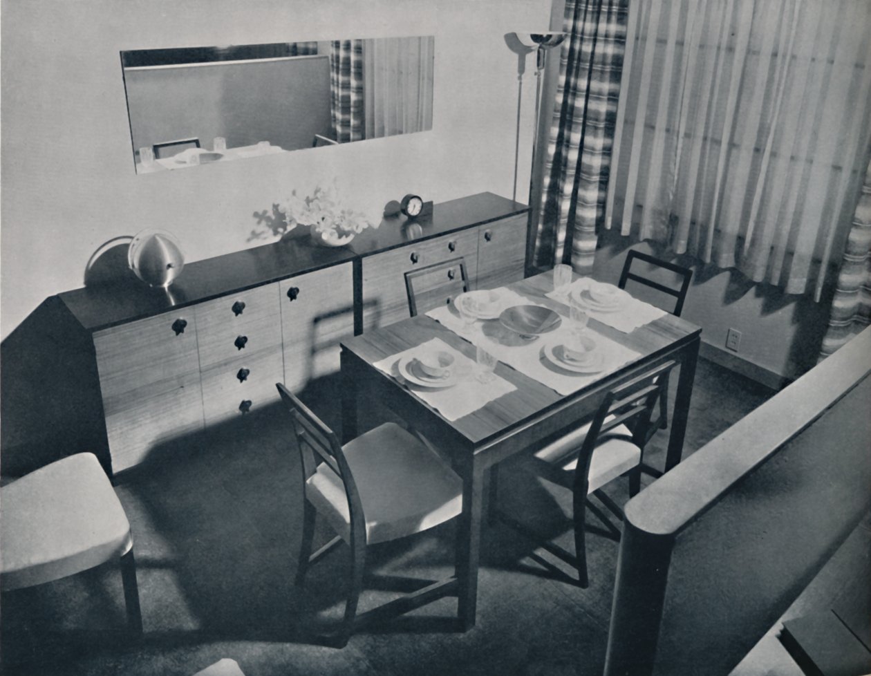吉尔伯特·罗德（Gilbert Rohde）设计的起居餐厅中的风景，1936年 作者 不明