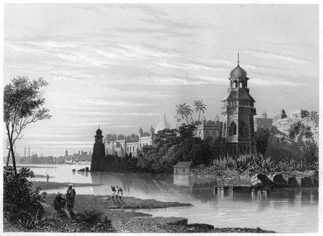 从显示国王宫殿的河的德里视图，c1860 作者 不明