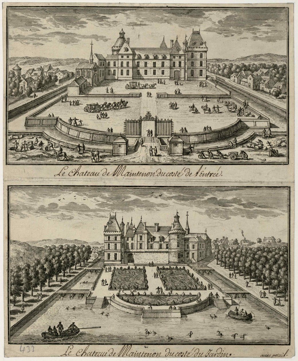 从入口处和花园可以看到美德城堡（Châteaude Maintenon），十七世纪。 作者 不明