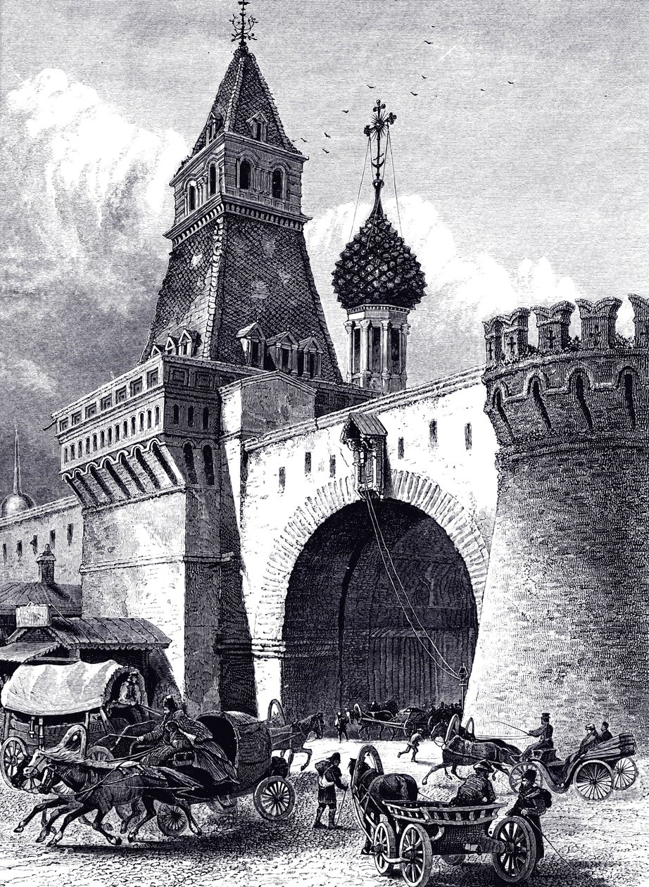 莫斯科，大约1860年的Nikolskaya塔和军械库的视图 作者 不明