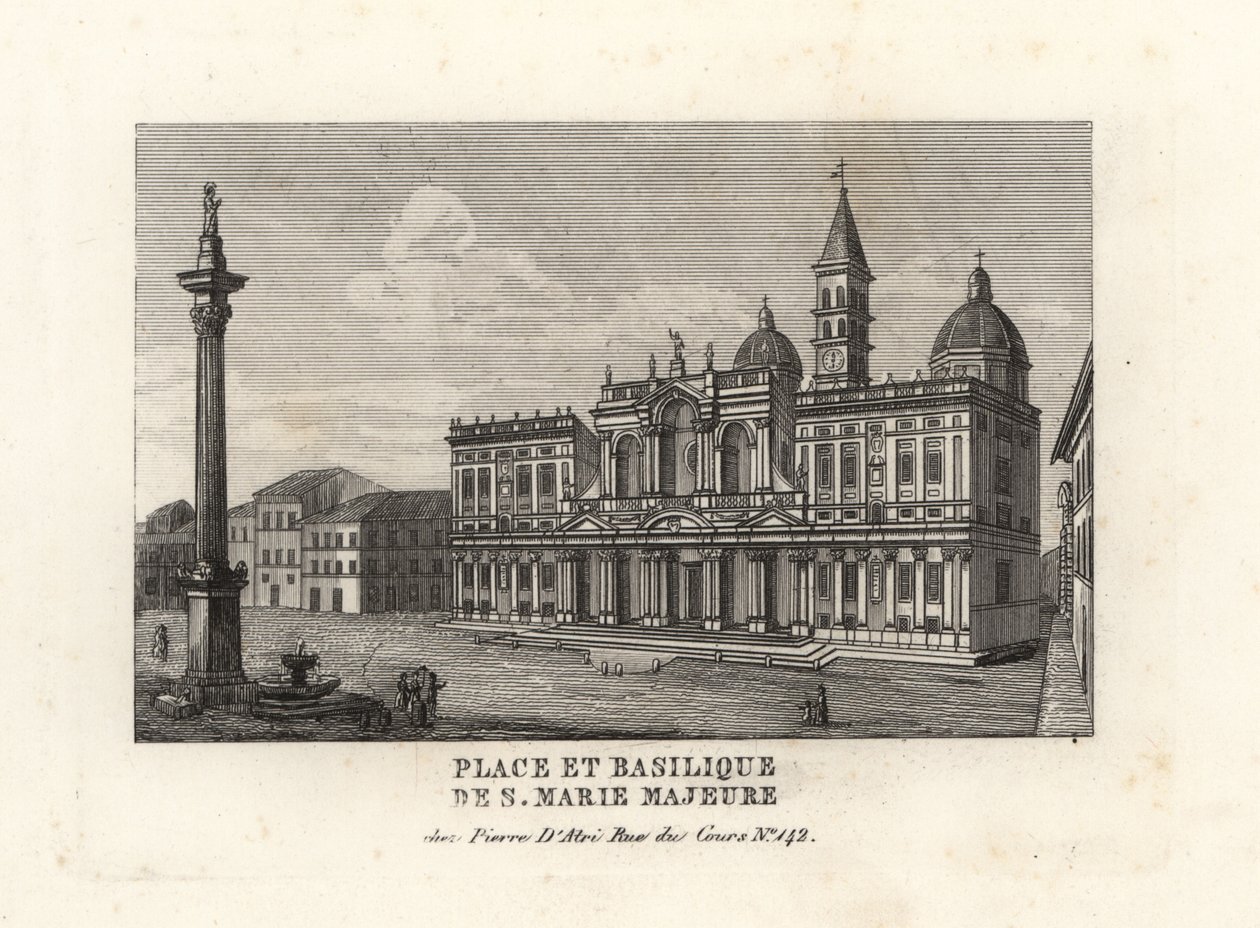 Piazza e Basilica di Santa Maria Maggiore、广场和圣玛丽少校教堂及其玛丽安柱的景色，罗马 作者 不明