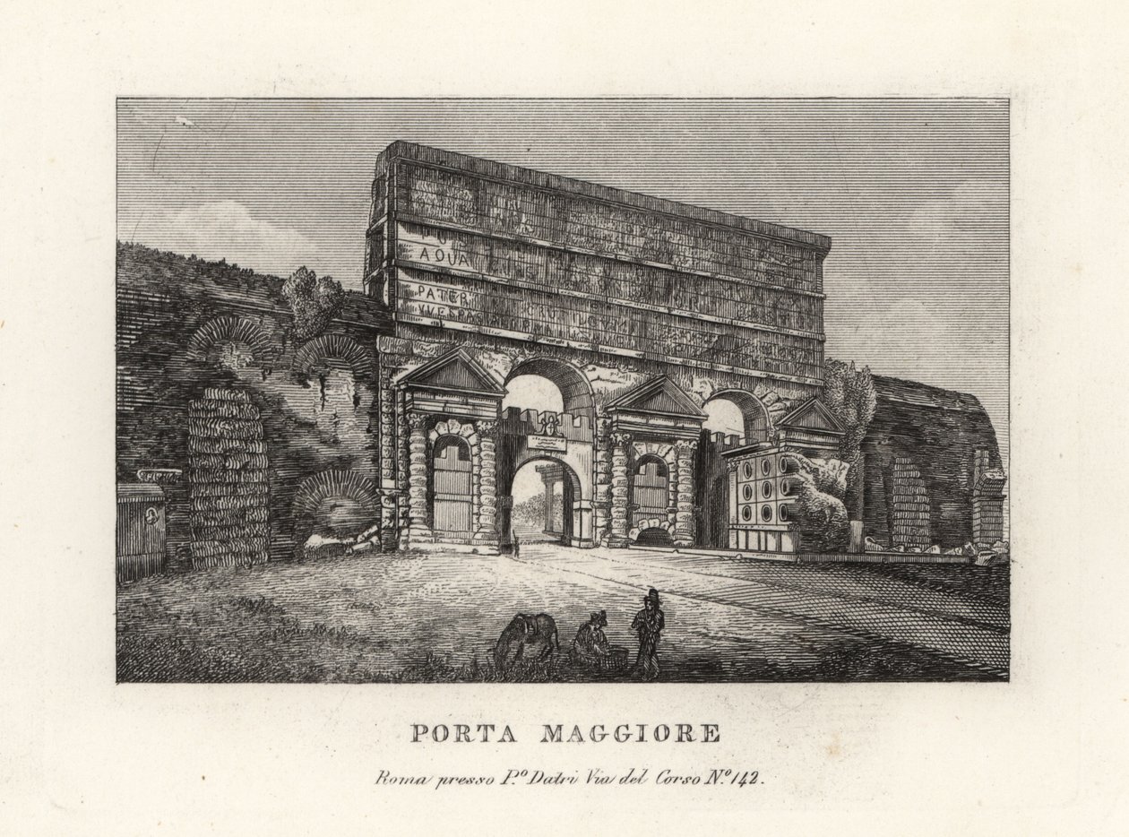 Porta Maggiore 门与渡槽、大门或 Porta Prenestina 的景色，位于罗马 Aurelian Wall 作者 不明