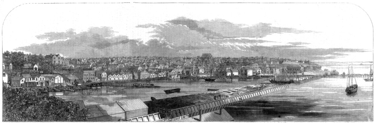 新的商业路堤，新西兰奥克兰市的风景，1860年 作者 不明