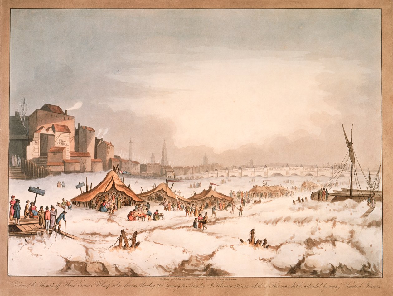 1814年，伦敦三鹤码头附近的泰晤士河冰冻景象 作者 不明