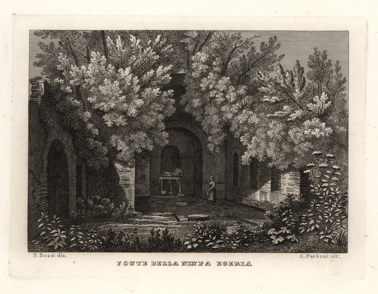 仙女 Egeria，Fonte della Ninfa Egeria，Parco Cafarella，罗马的春天的景色 作者 不明