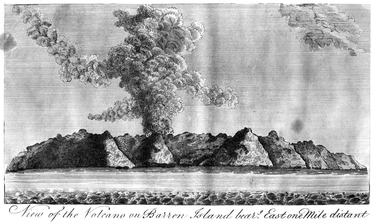 1799年，在安达曼群岛巴伦岛上的火山视图 作者 不明