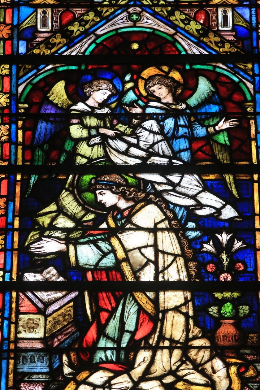 Virgin Mary. Details. Coronation of the Virgin. Stained glass windows by Frantz Mayer de Munick 1884. Chapel of Notre Dame de la Ronde. St. Stephen Cathedral of Metz, Metz, France 作者 不明