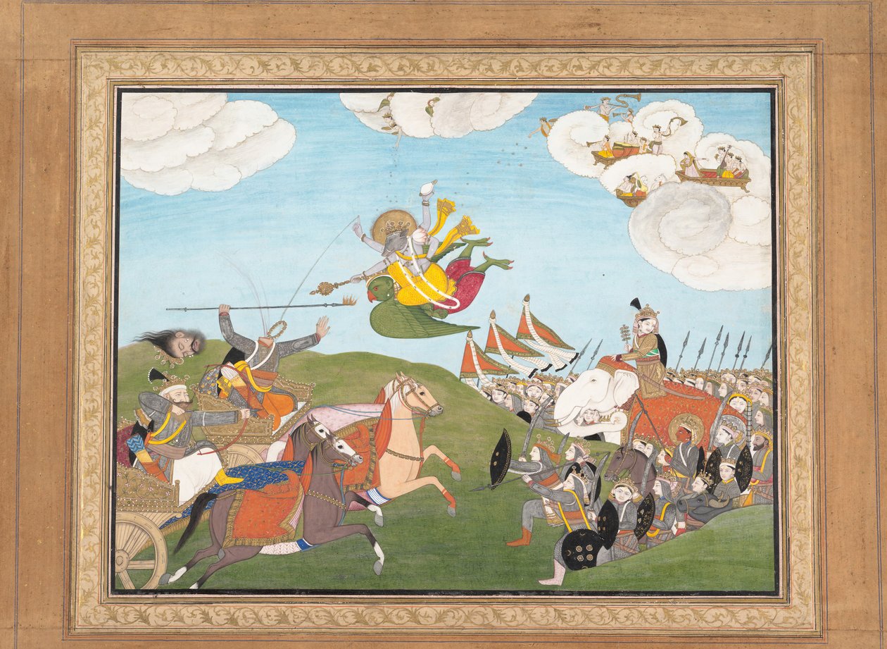 毗瑟拿（Vishnu）作为瓦拉哈（Varaha），公猪头像，斯莱·巴纳苏（Slays Banasur），恶魔将军...，约1800年。 作者 不明
