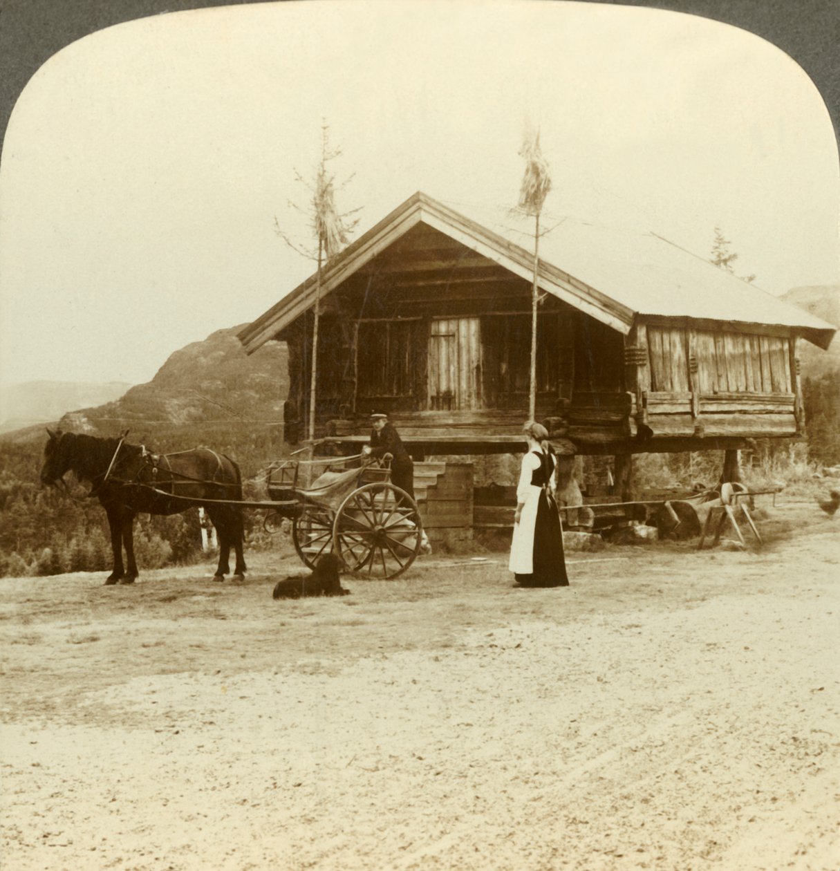 c1905年，挪威博尔科舍附近的路上等待乘客。 作者 不明