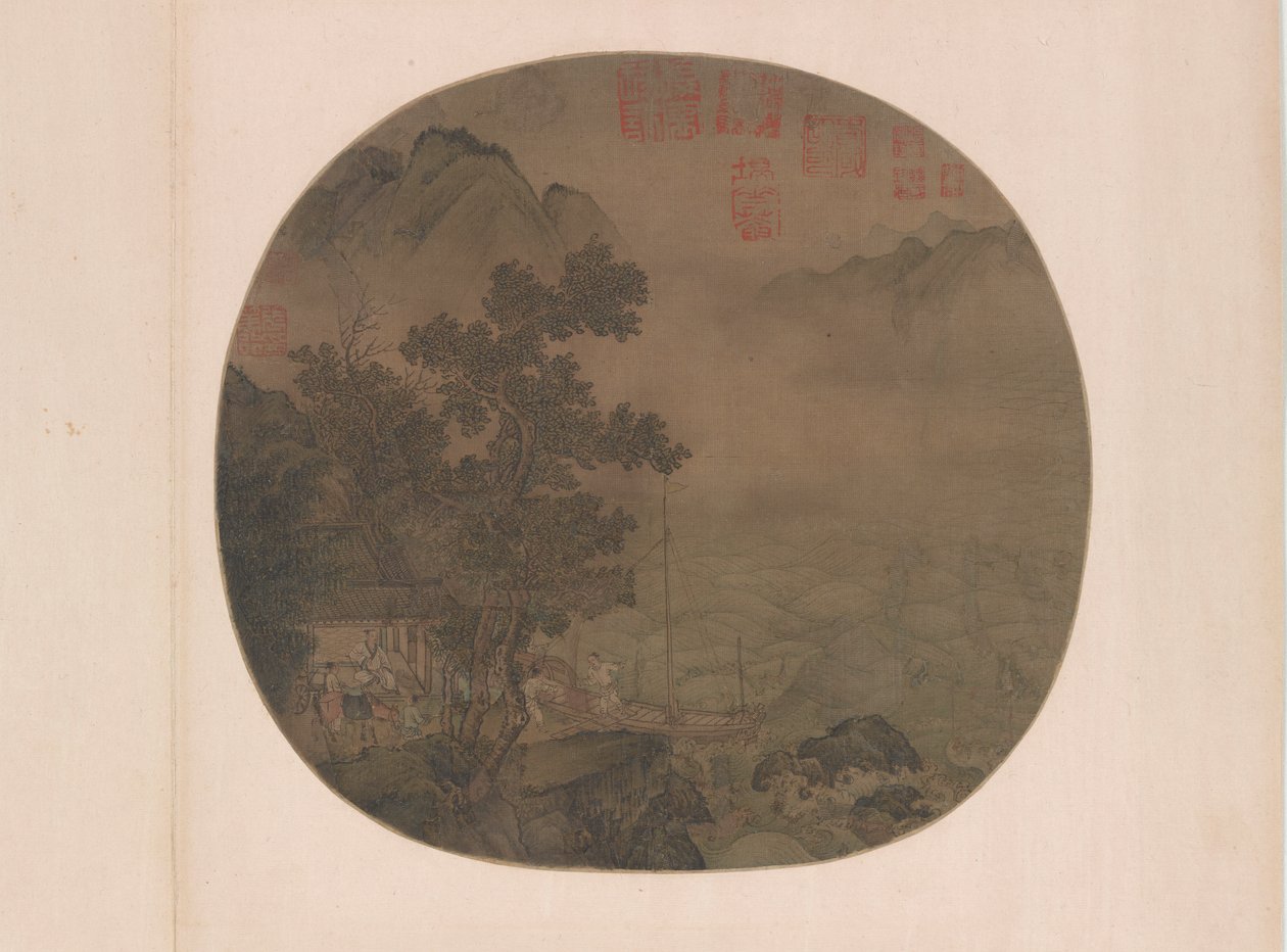 亭子里等船，明朝，15-16世纪。 作者 不明