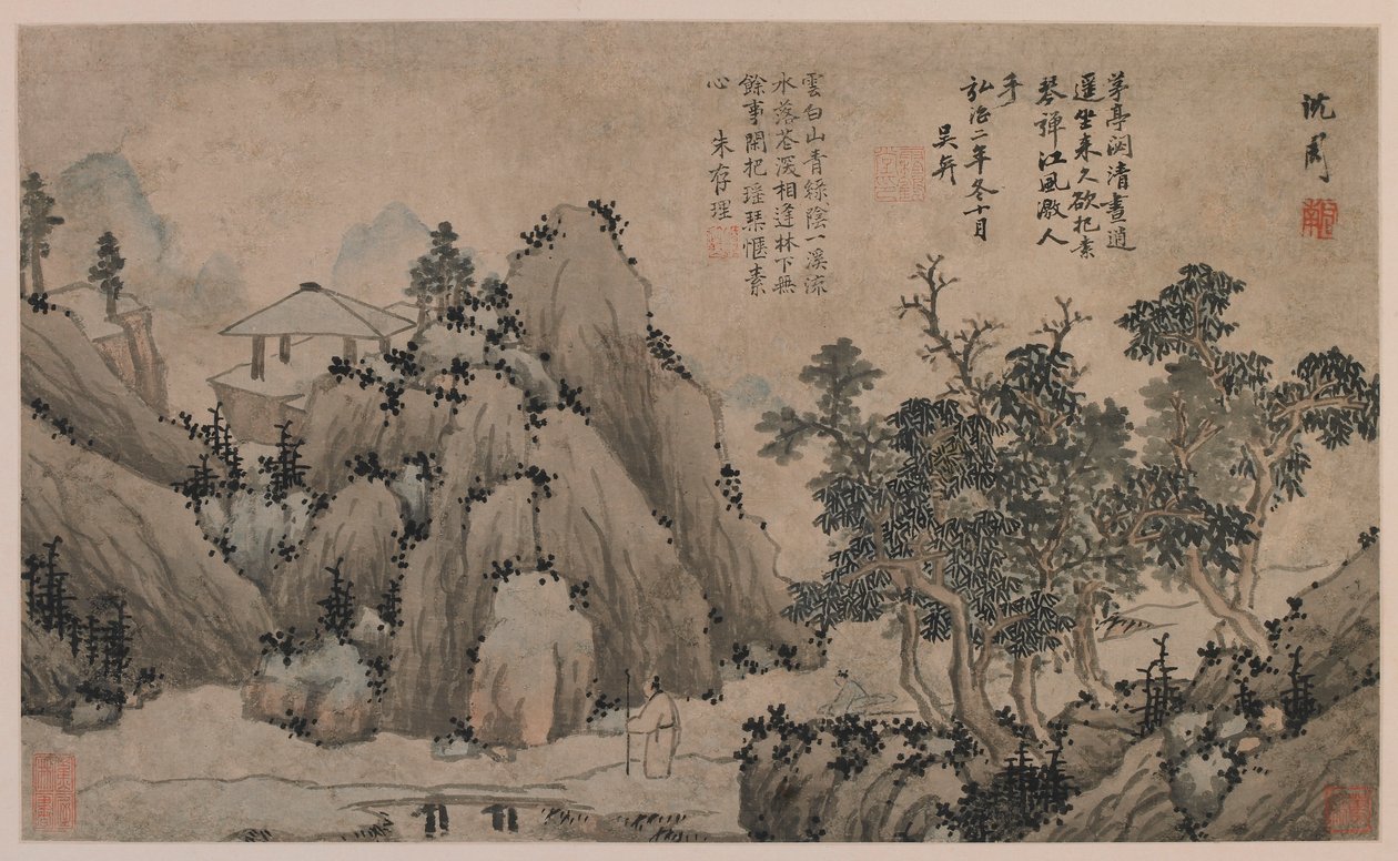 溪边漫步》，明代，1368-1644。 作者 不明