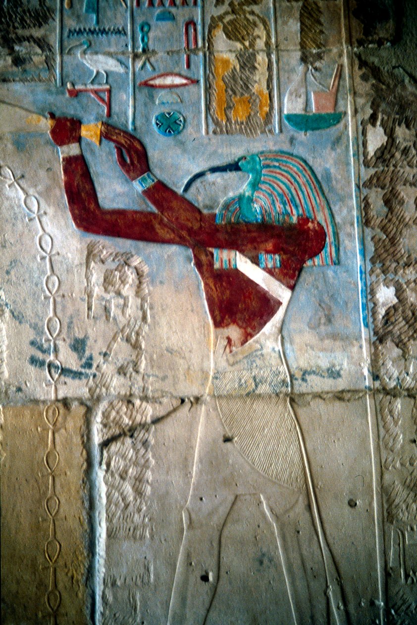 壁画描绘了透特神，拉美西斯三世神庙，Medinet Habu，埃及，公元前1187年至1156年 作者 不明