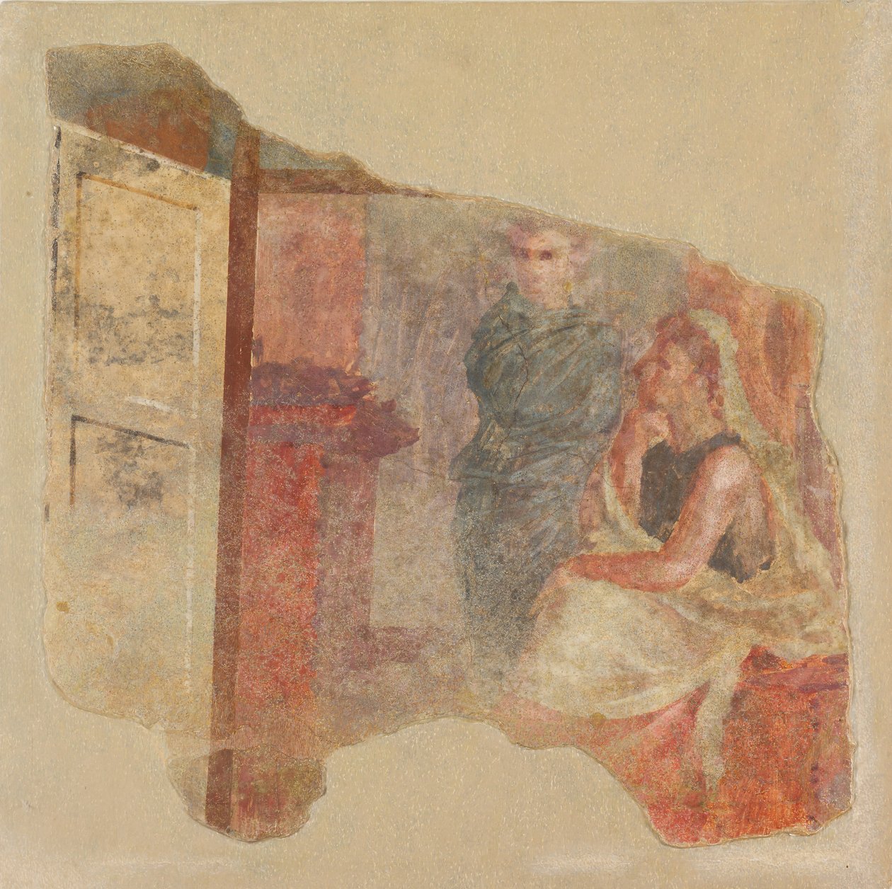来自P. Fannius别墅H室北墙的壁画碎片...，约公元前50-40年。 作者 不明