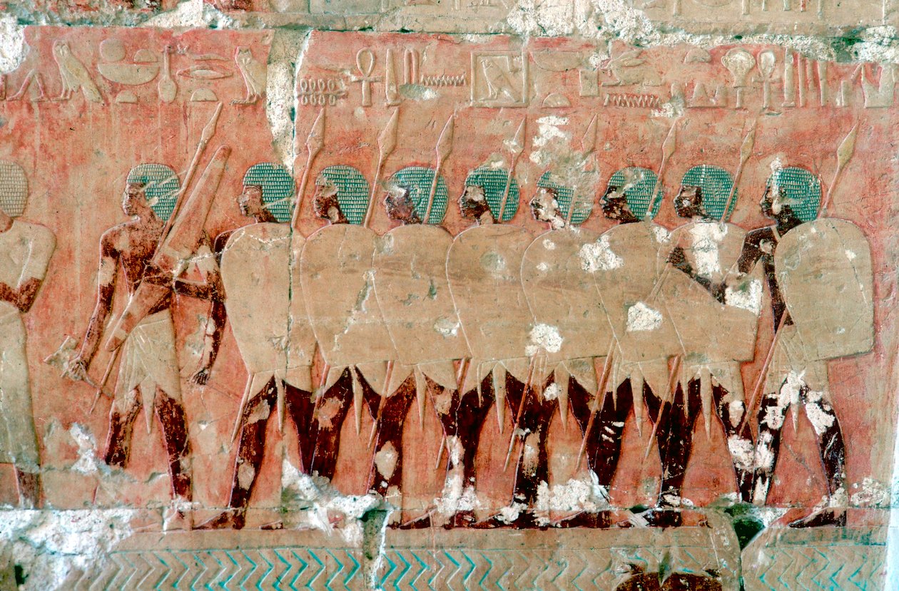 埃及士兵出征的壁画，哈特谢普苏特女王庙，卢克索，约公元前1470年 作者 不明