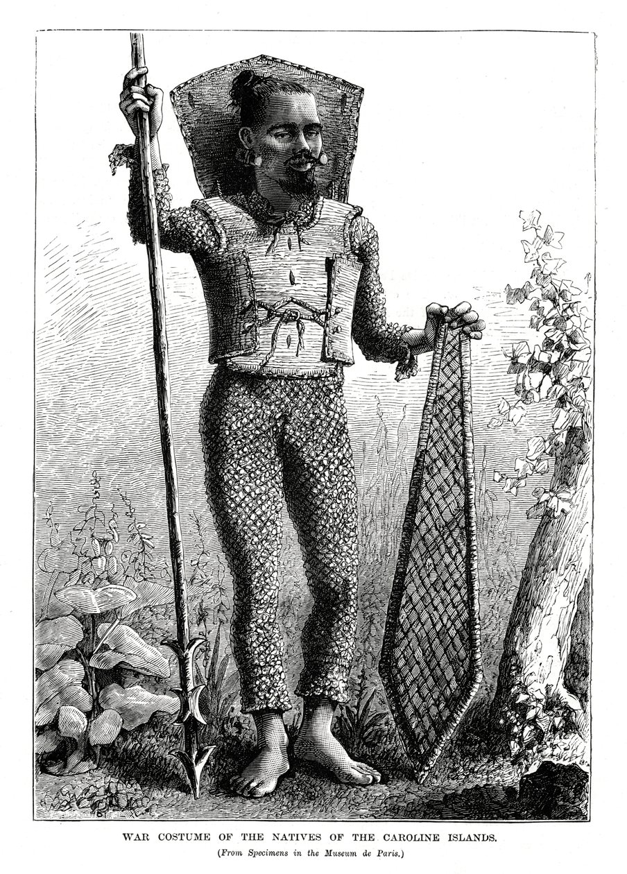 1877年，太平洋中部加罗林群岛的土著人的战争服装 作者 不明