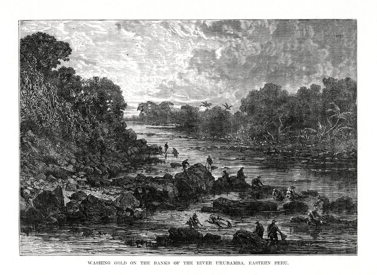 1877年在秘鲁乌鲁班巴河河岸洗金 作者 不明