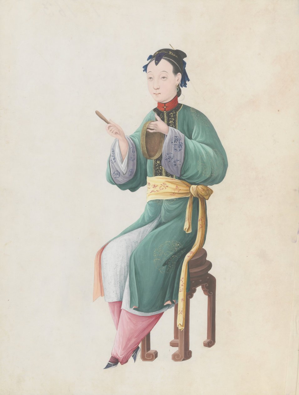 乐师弹奏焦耳的水彩画，18世纪末。 作者 不明