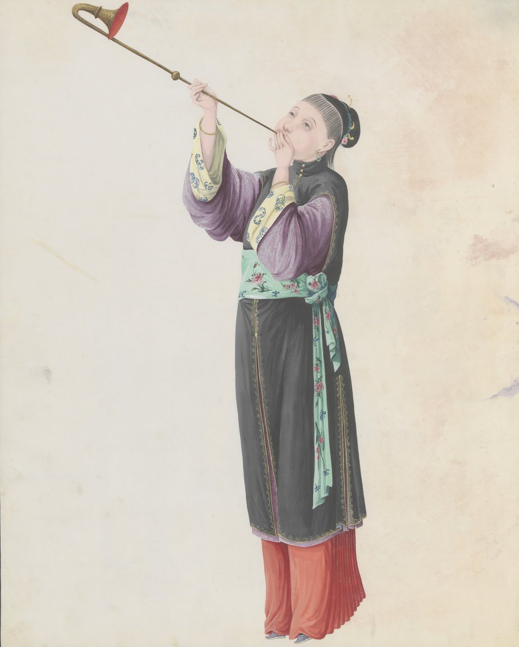 音乐家演奏拉巴的水彩画，18世纪末。 作者 不明