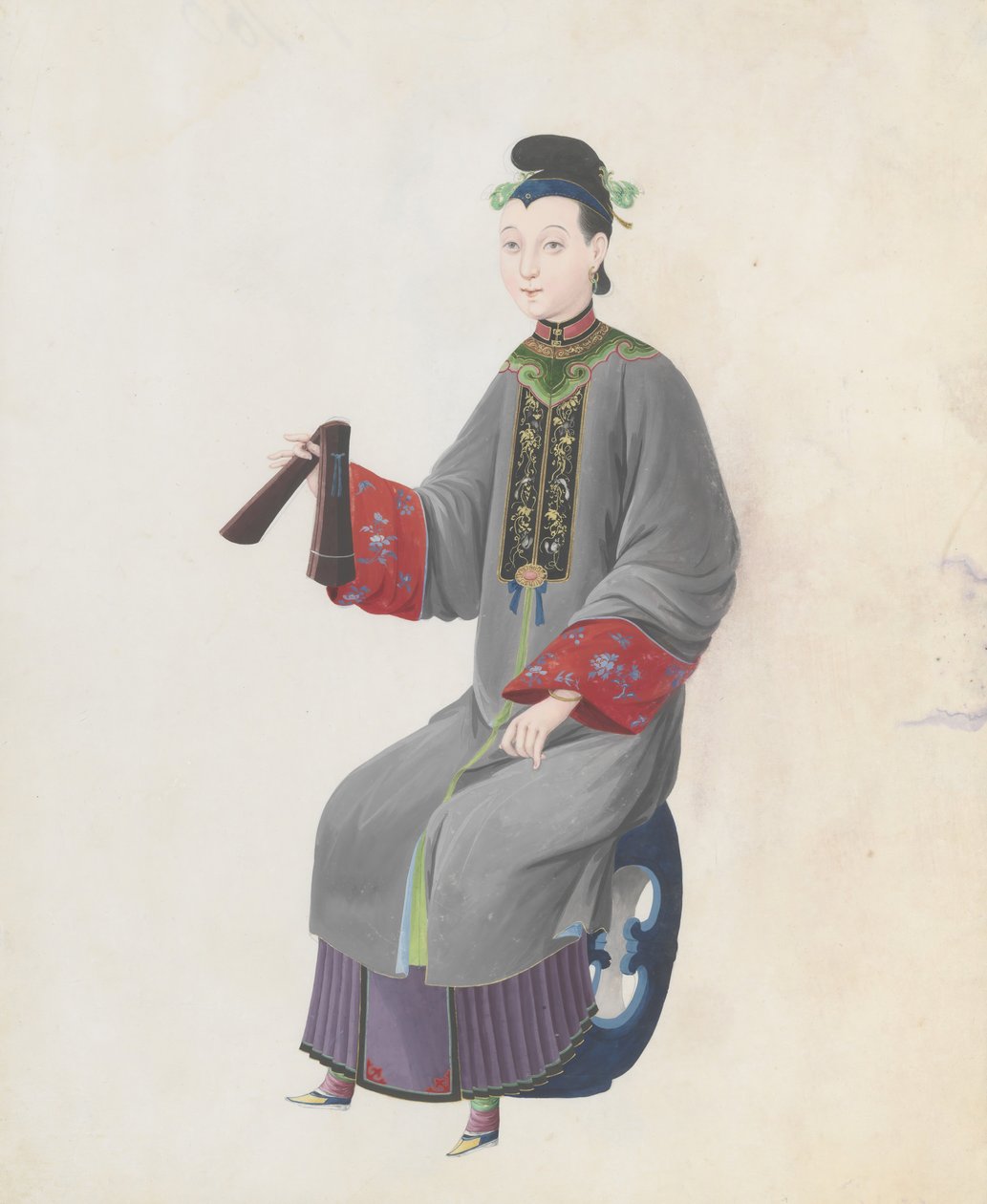 音乐家演奏paiban的水彩画，18世纪末。 作者 不明