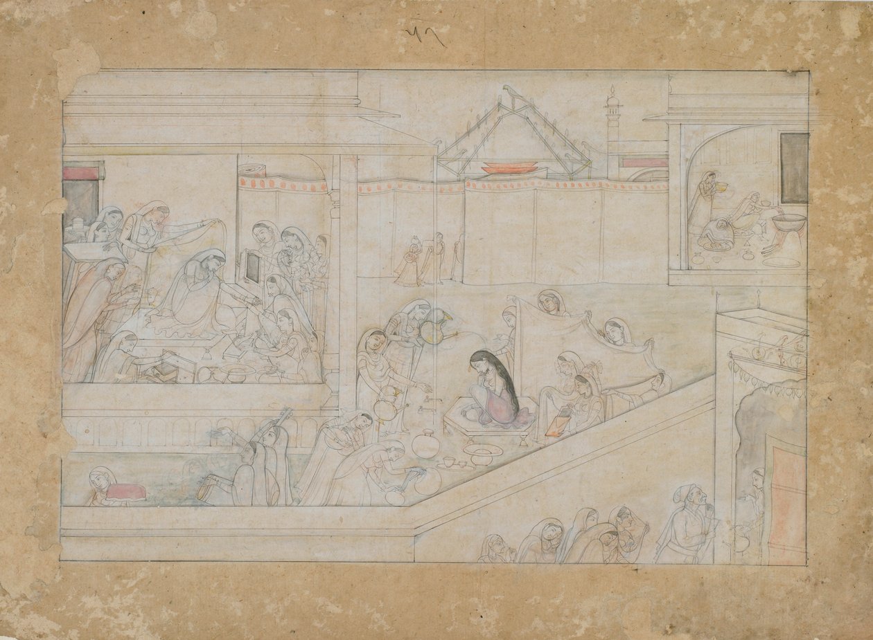 婚礼准备：纳拉-达马扬蒂系列中的对开本，1775-1800年。 作者 不明