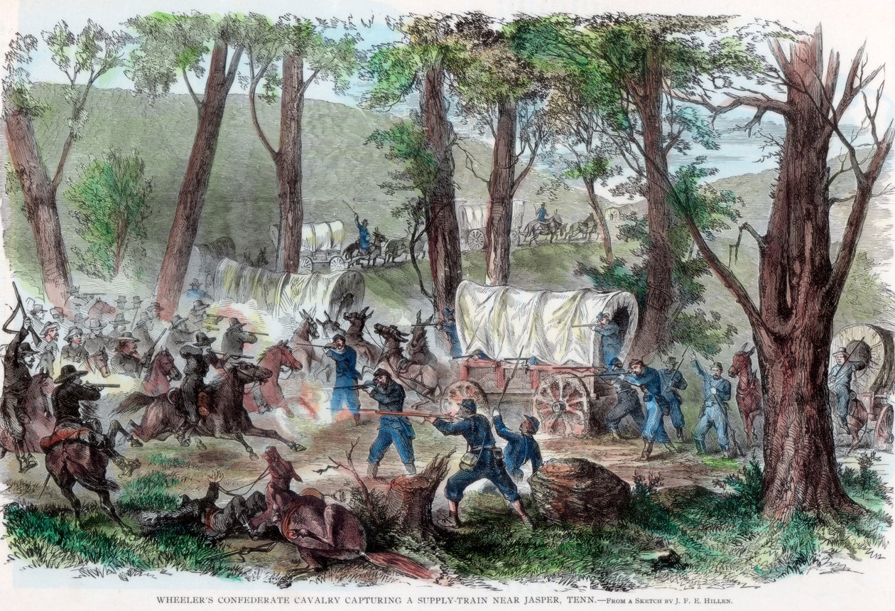 惠勒同盟骑兵在田纳西州贾斯珀附近捕获补给列车，c1863 作者 不明