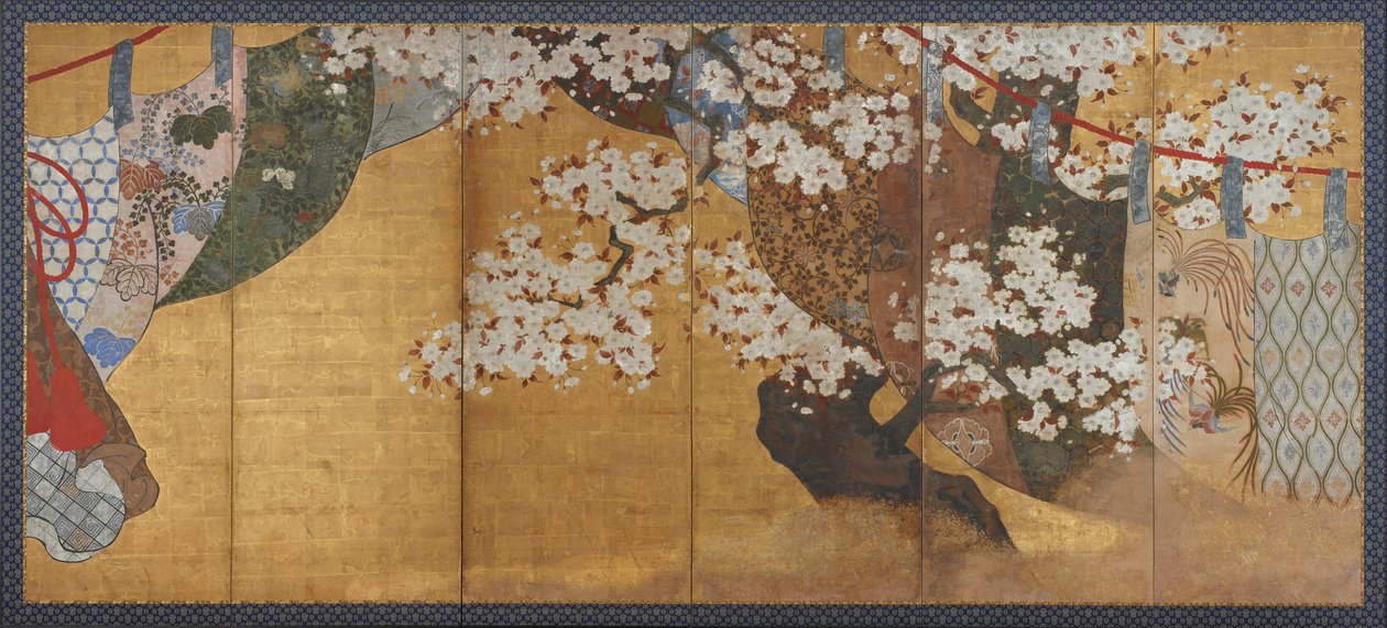 风屏和樱花树，江户时期，1615-1868。 作者 不明