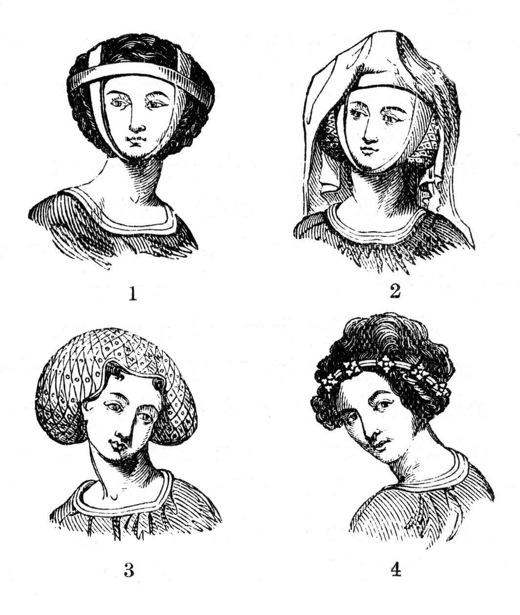 十三世纪至十四世纪末的女性发型，1910年 作者 不明