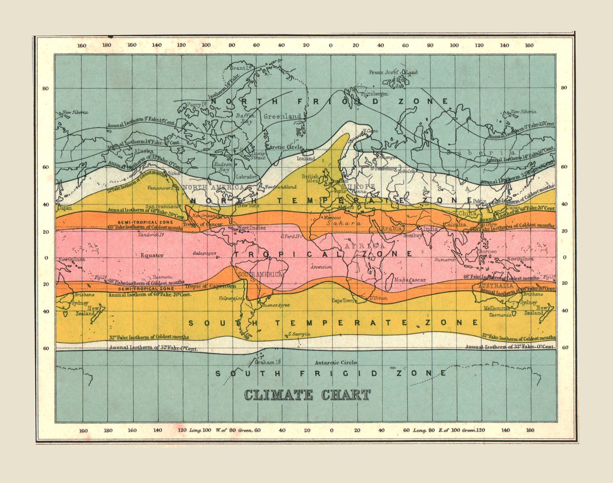 世界地图气候图，1902年。 作者 不明