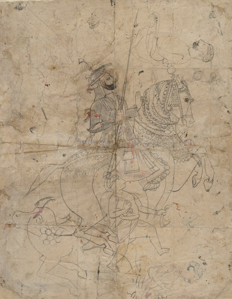 崇拜Brijnathji和Svamini的正面，背面是马术肖像，约1800年。 作者 不明