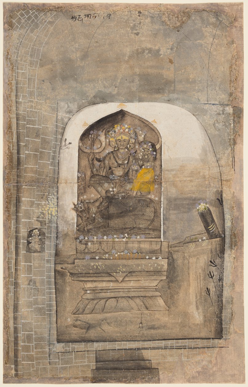 崇拜湿婆和帕尔瓦蒂的石像在林加姆，c。 1710。 作者 不明