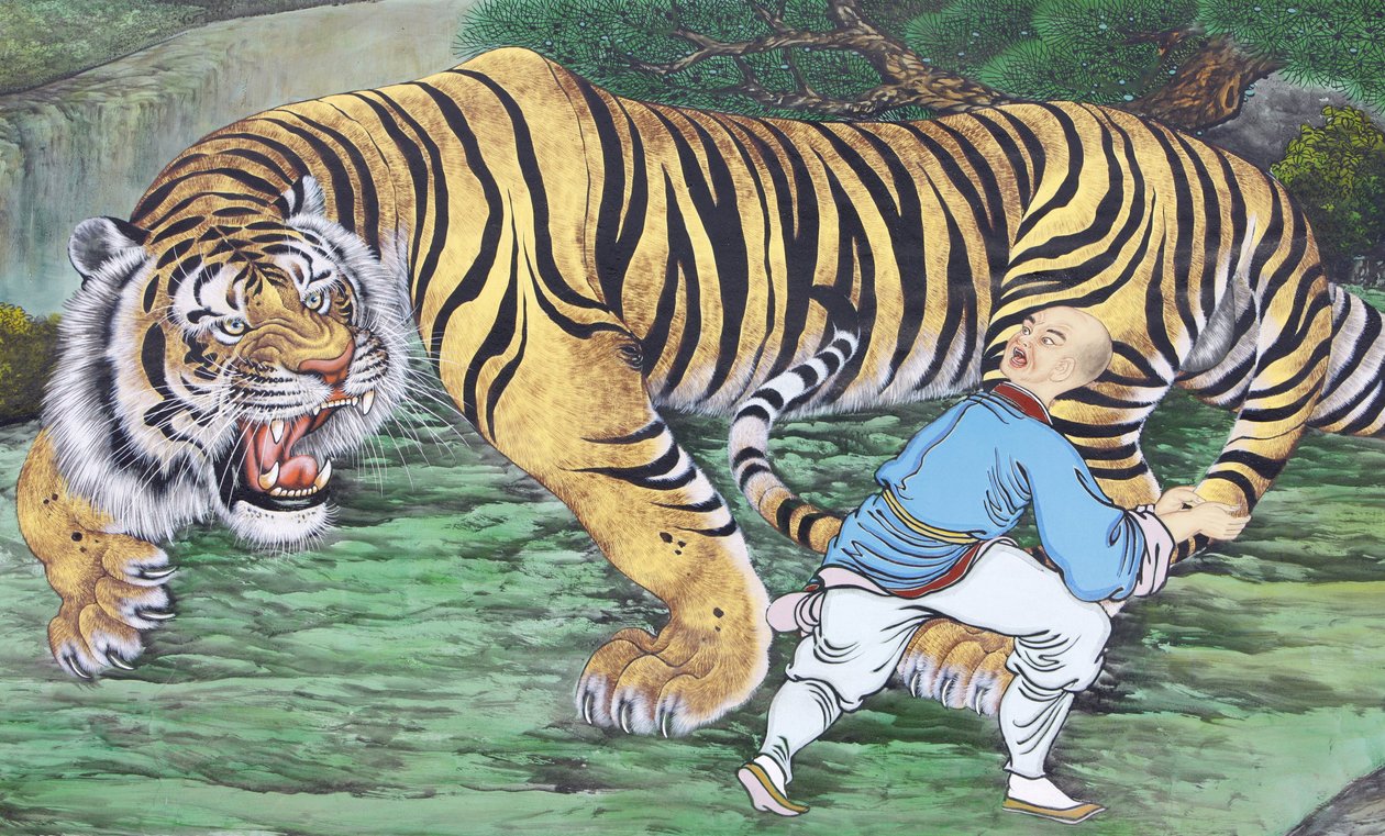 Zen koan painting depicting monk and tiger, Seoul, Coree du Sud 作者 不明