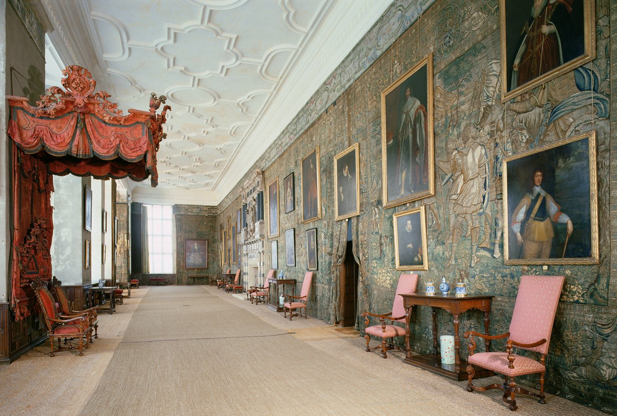 Hardwick Hall（1590-97），长廊的内部，德比郡，英国 作者 未知未知