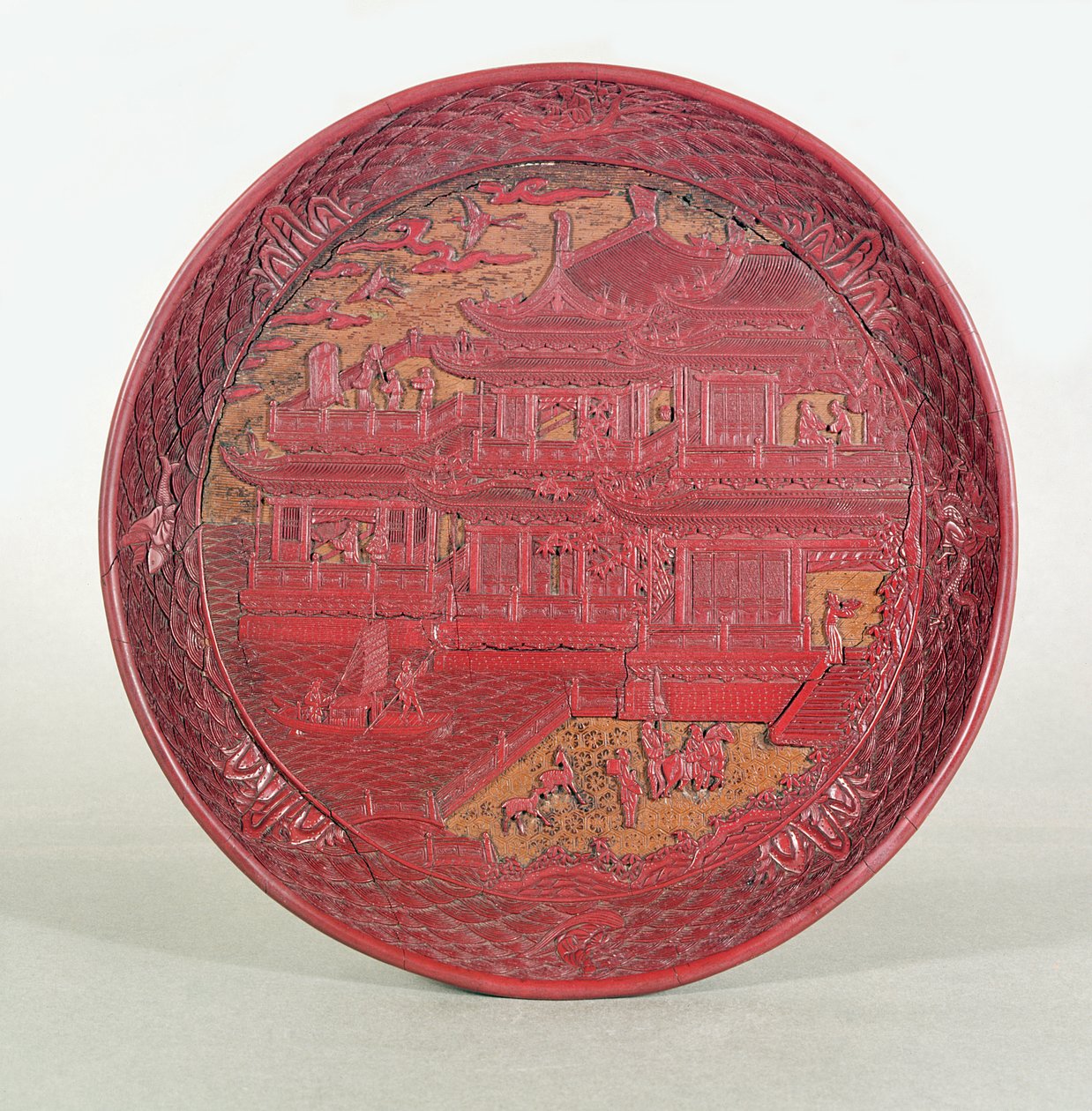 雕刻的漆器，描绘了唐太子的兰亭，1489年 作者 未知未知
