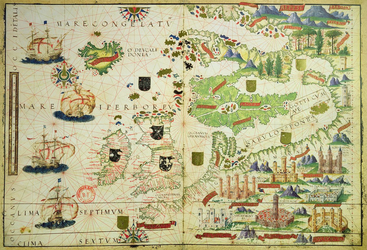 欧洲地图，由Pedro和Jorge Reinel的“米勒地图集”传真，以及1519年制作的Lopo Homem 作者 未知未知