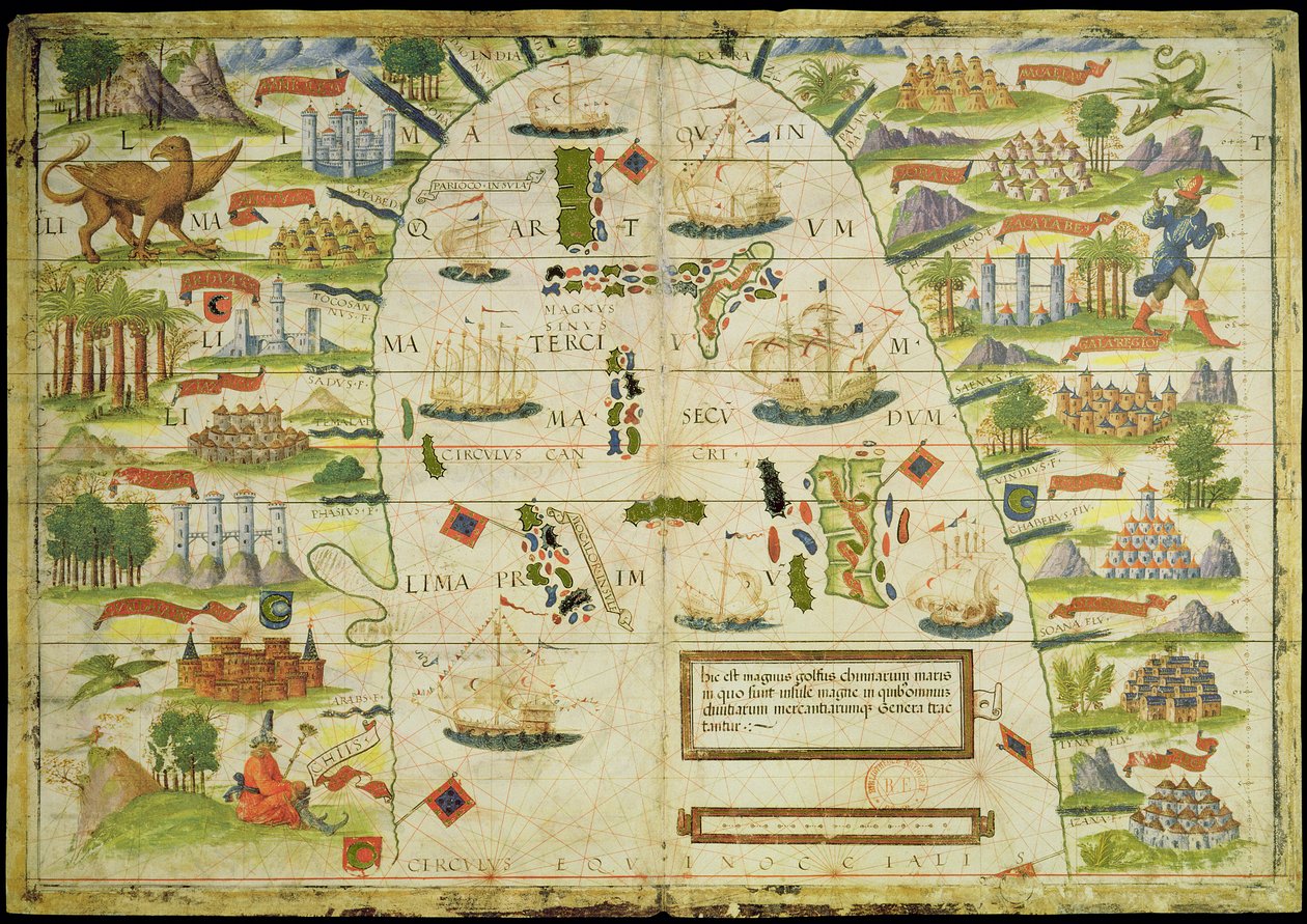 中国海的地图，来自Pedro和Jorge Reinel的“米勒地图集”的传真，以及1519年制作的Lopo Homem 作者 未知未知