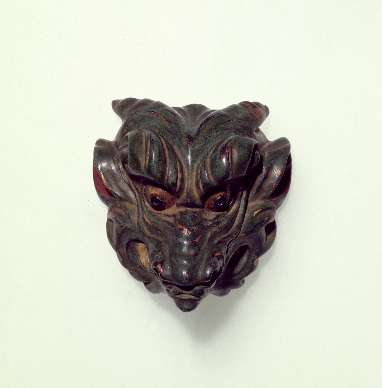 彩绘黄杨木netsuke，雕刻作为Gagaku面具的模型，19世纪 作者 未知未知