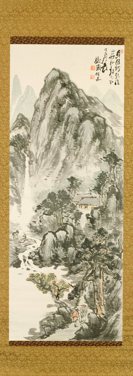 Tessai Tomioka（1836-1924）在山上撤退，（彩色木版画） 作者 未知未知