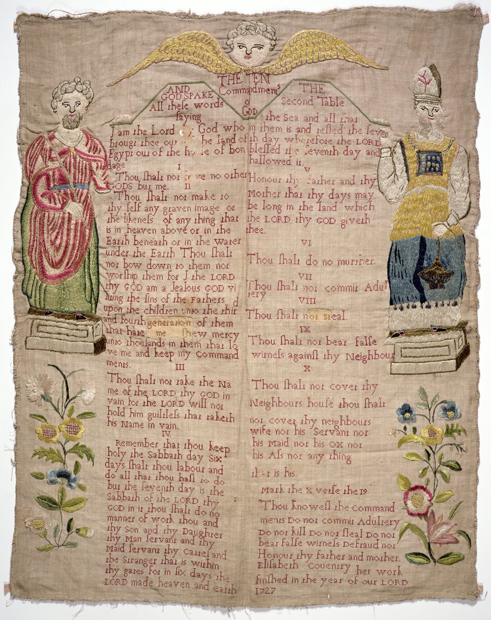 采样者，描绘十诫，伊丽莎白考文垂，英语，1727年（亚麻上的彩色丝绸） 作者 未知未知