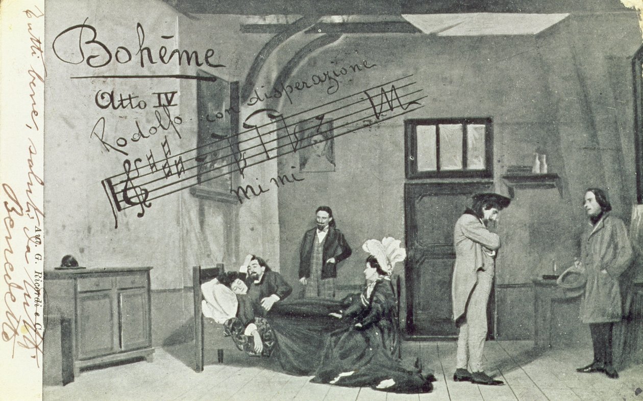 歌剧“La Boheme”第四幕的场景，Giacomo Puccini（1858-1924）（bw照片） 作者 未知未知