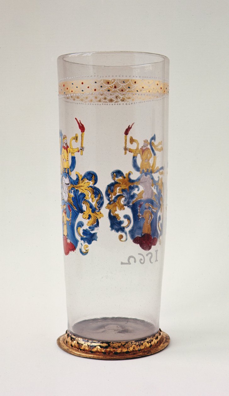 Stangenglas（德国烧杯）珐琅纹章装饰，银色镀金装，可能是南德，1562 作者 未知未知